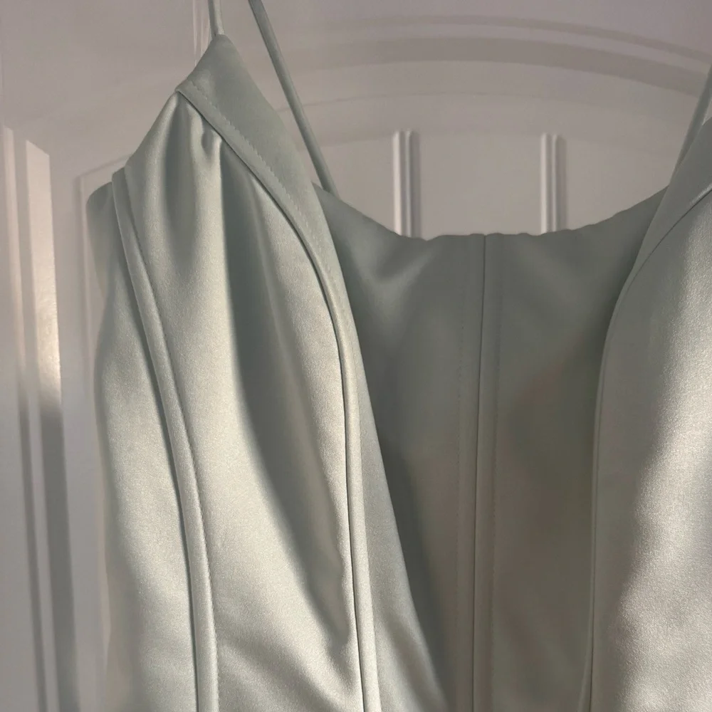 Scott McClintock | Corset Lace-Up Formal Dress Mint Satin | Size 12 (Runs Small) - Picture 6 of 11